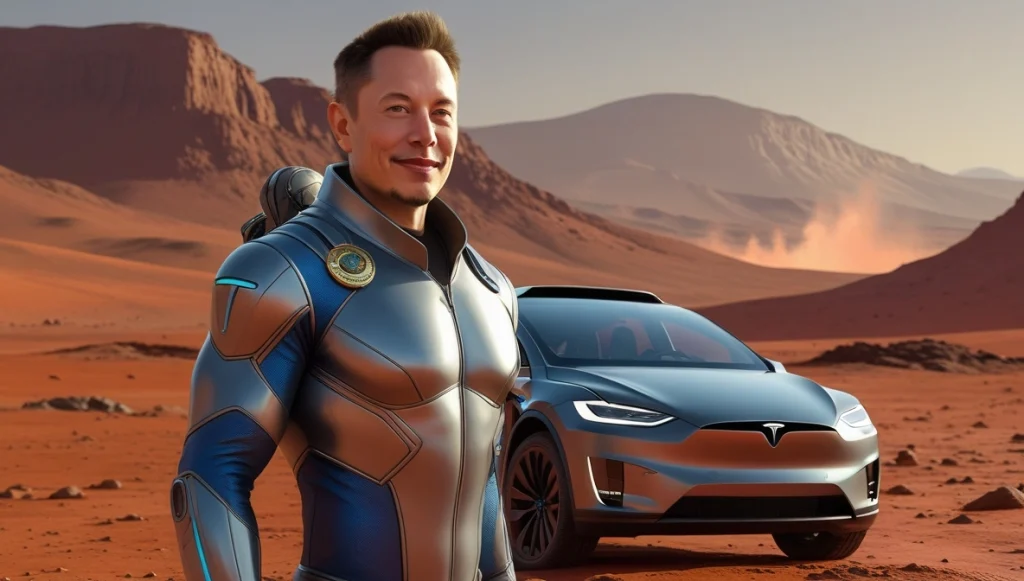 Elon Musk Tesla-t lő a Marsra